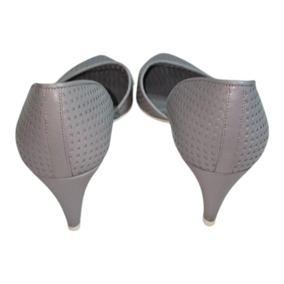 Vince Women's D'Orsay Pointed Toe Kitten Heel Pumps Perforated Leather Gray - Picture 4 of 9